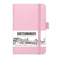Скетчбук SKETCHMARKER 9*14см 140г/кв.м слоновая кость 80 листов, обложка розовая твердая, ориентация книжная
