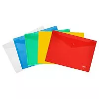 Папка-конверт на кнопке СТАММ прозрачный А4 ассорти 5 цветов 180мкм