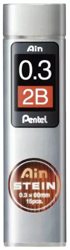 Стержни чернографитные для механического карандаша PENTEL AIN STEIN 2B 0,3 мм 15 штук в пластиковой тубе